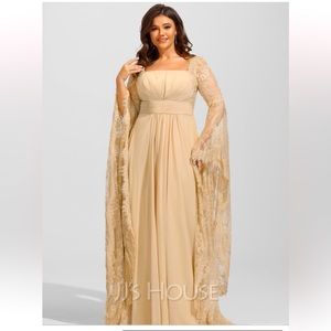 Long Champagne Evening Gown. Possibly for second wedding